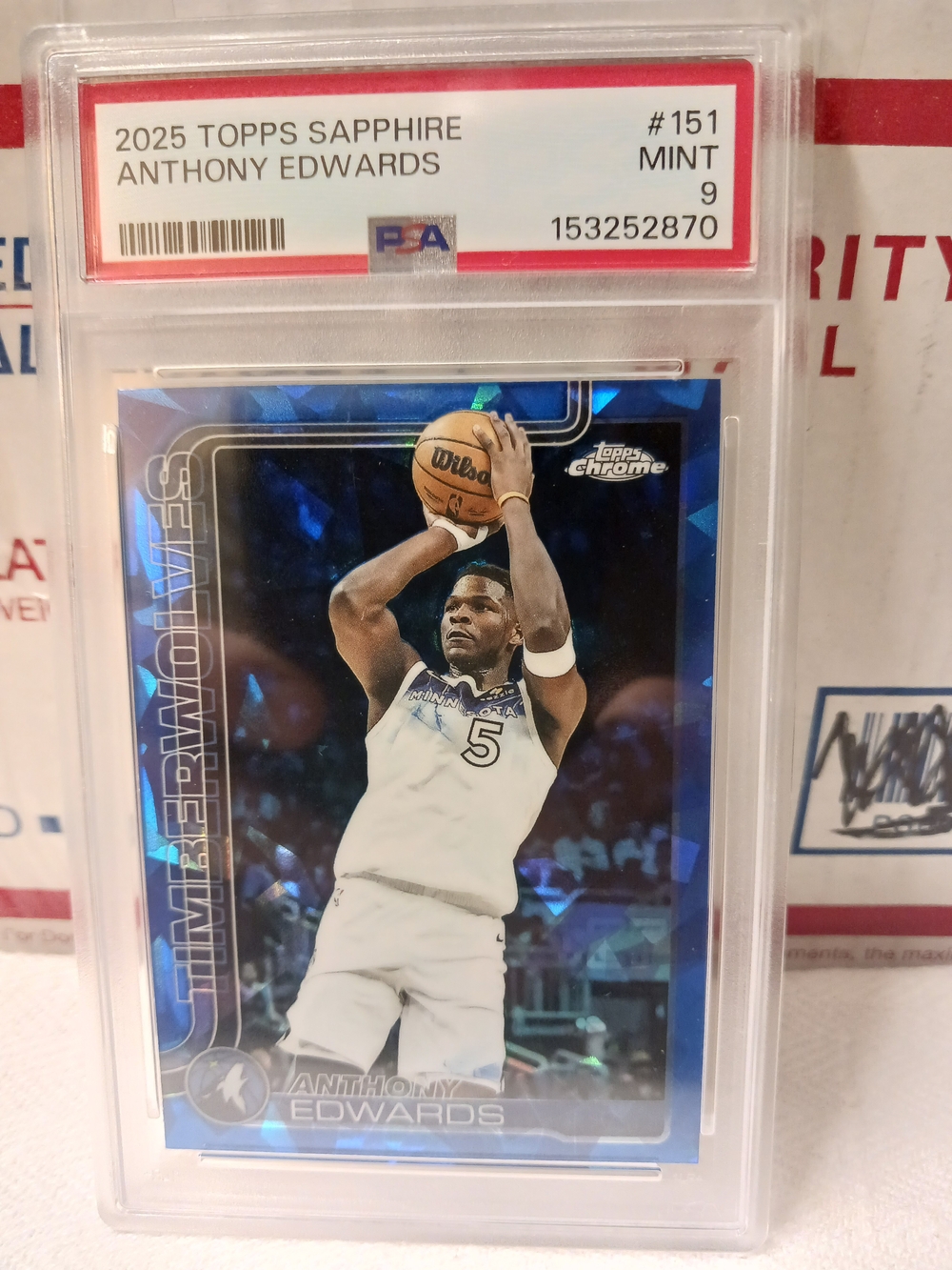 2025 Topps CHROME Anthony Edwards  Sapphire Blue Psa Mint 9